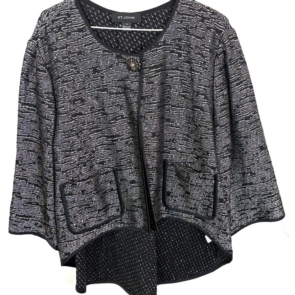 St. John Black, metallic and White Knit cardigan/jacket size 16